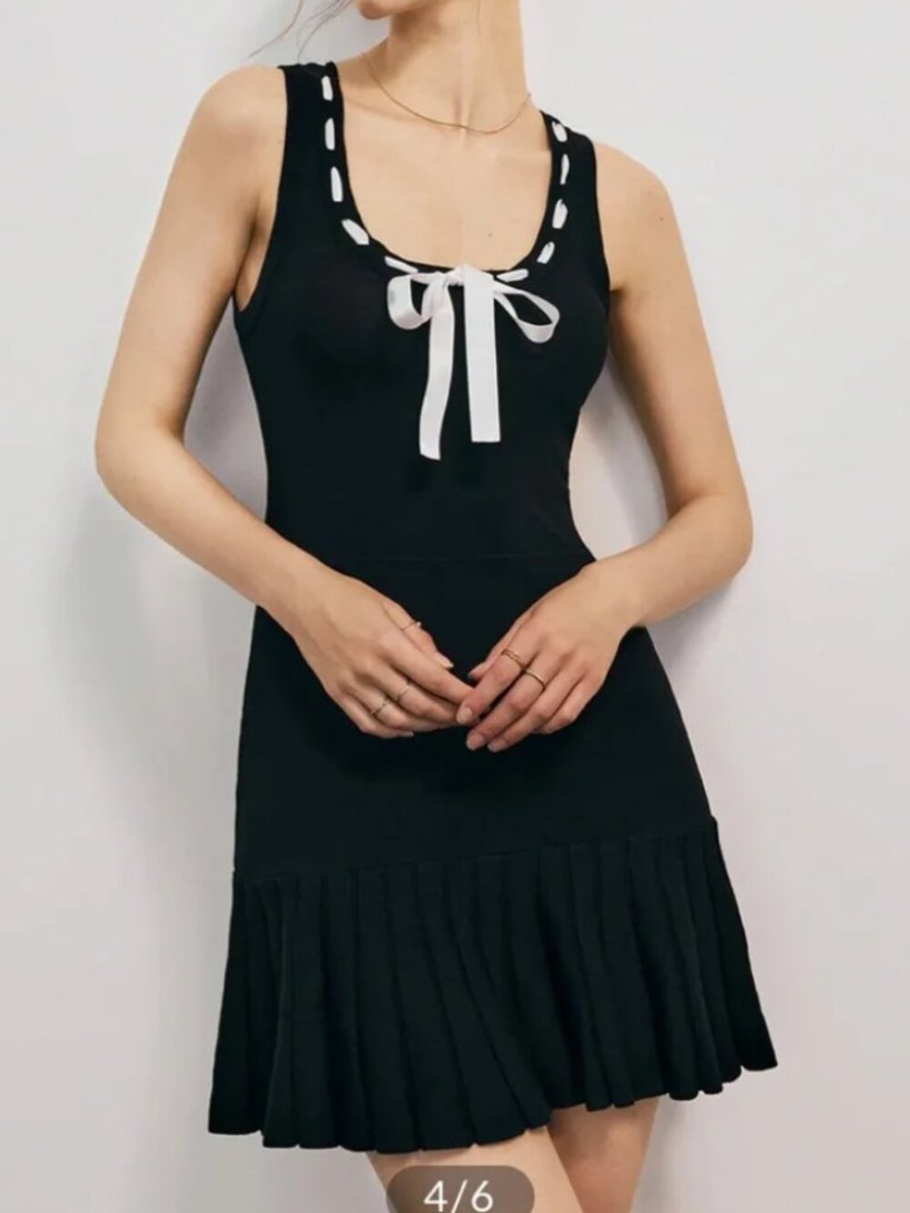 NWT Commense Black Bow Decor Pleated Short Dress (XL)